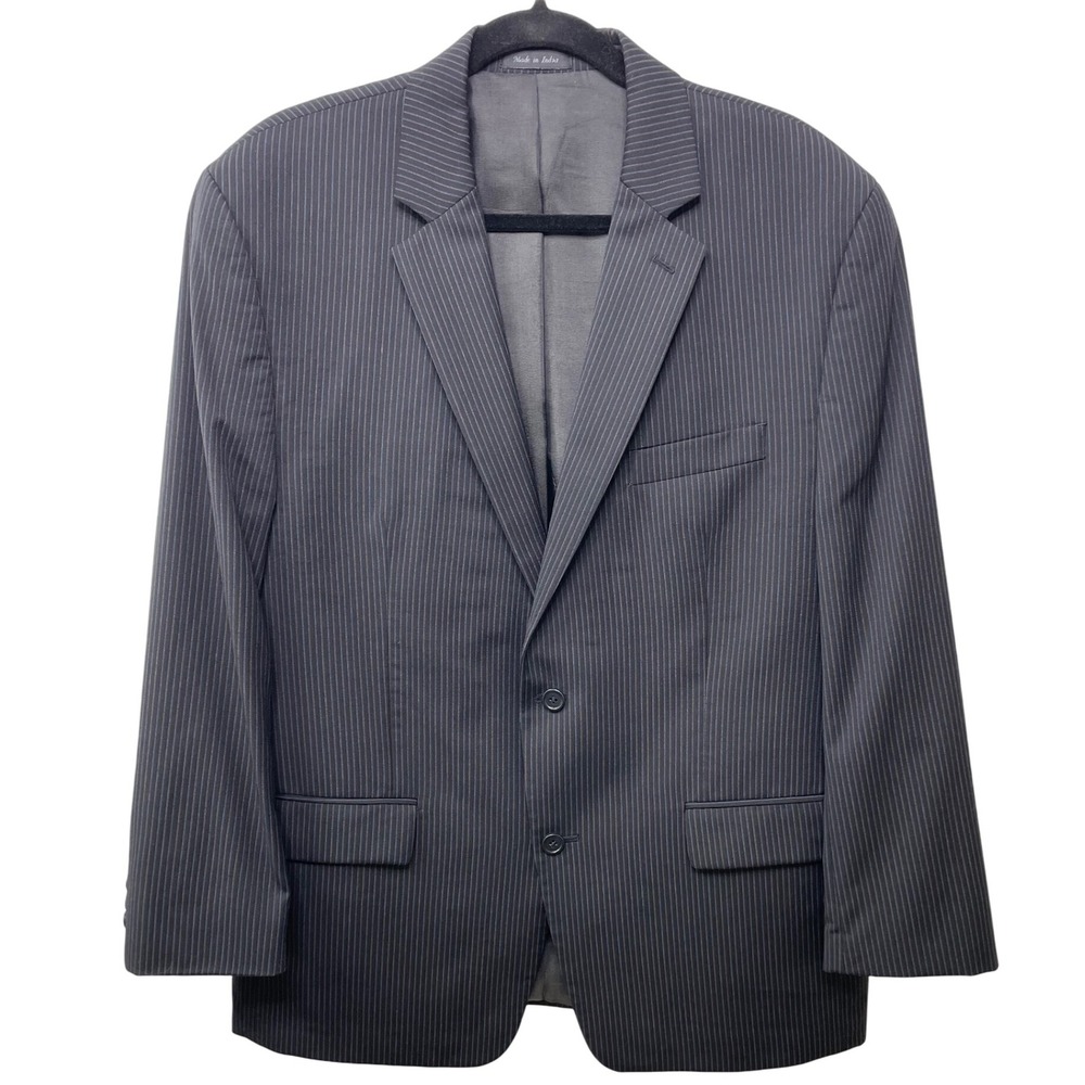 Franco Tassi Wool Pinstripe Blazer Black Grey Mens 44R Business Coat Suit Jacket